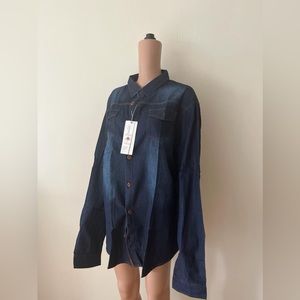 Brand new unisex blue long sleeve denim shirt, button down shirt top, men women